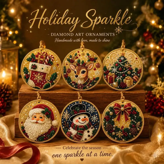 ⏳ Siste dag med 49 % rabatt – 🎄Nybegynnervennlig DIY-diamantmalingssett med juleperler og edelstener | 6 festlige motiver med glitrende perler, fasetterte edelstener og 3D-lagdelte detaljer