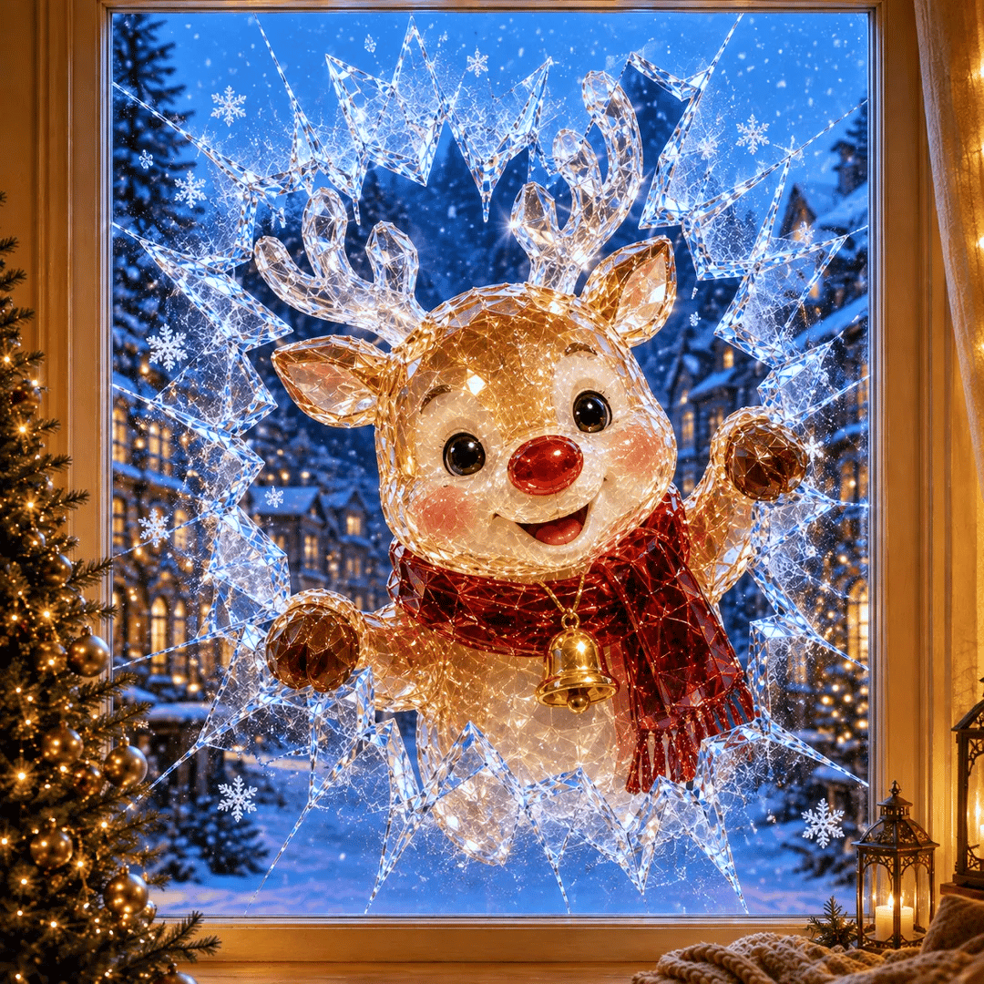 🔥HELT SALG 49 % RABATT✨🎄Krystalljuleinnbruddsvinduklistremerke — 3D-julevindudekorasjon av knust glass