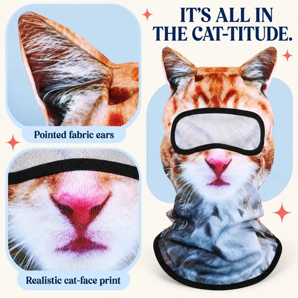 🔥🐱3D Katte-skibalaklava ansiktsmaske med ører dyremaske
