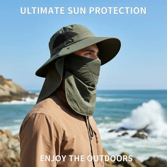 Vår/sommer-fiskerhatt med avtakbart ansiktsdekke og nakkebeskyttelse til utendørs fiske