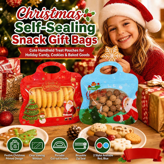 🎅 SISTE DAGS SALG 60 % RABATT!!🎁 Enkel å fylle, enkel å forsegle🎄 Festlige selvlukkende godbitposer – Julenisse- og snømanntrykk | Gjenlukkbar, matsikker og perfekt til kjeks, sjokolade og små gaver⛄
