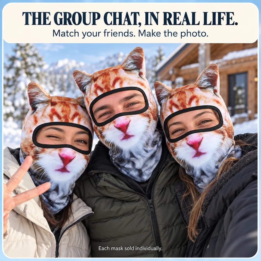 🔥🐱3D Katte-skibalaklava ansiktsmaske med ører dyremaske