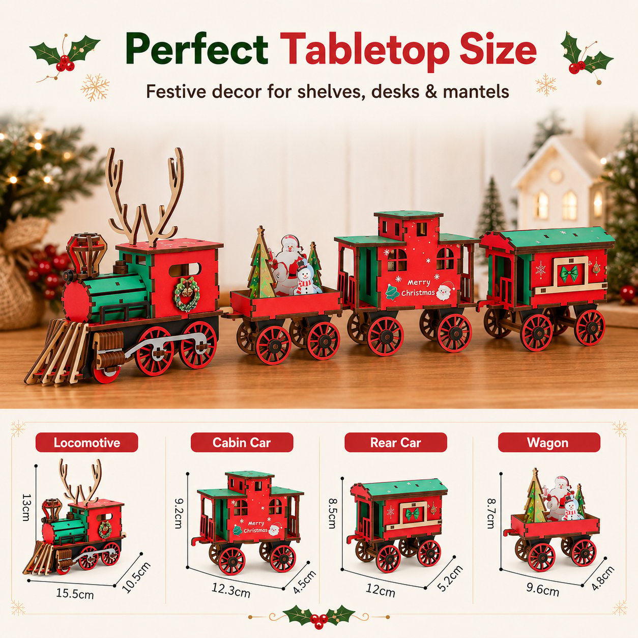 🎄SISTE DAG 50 % RABATT – DIY-jule-togsett i tre – 3D-monteringspuslespill