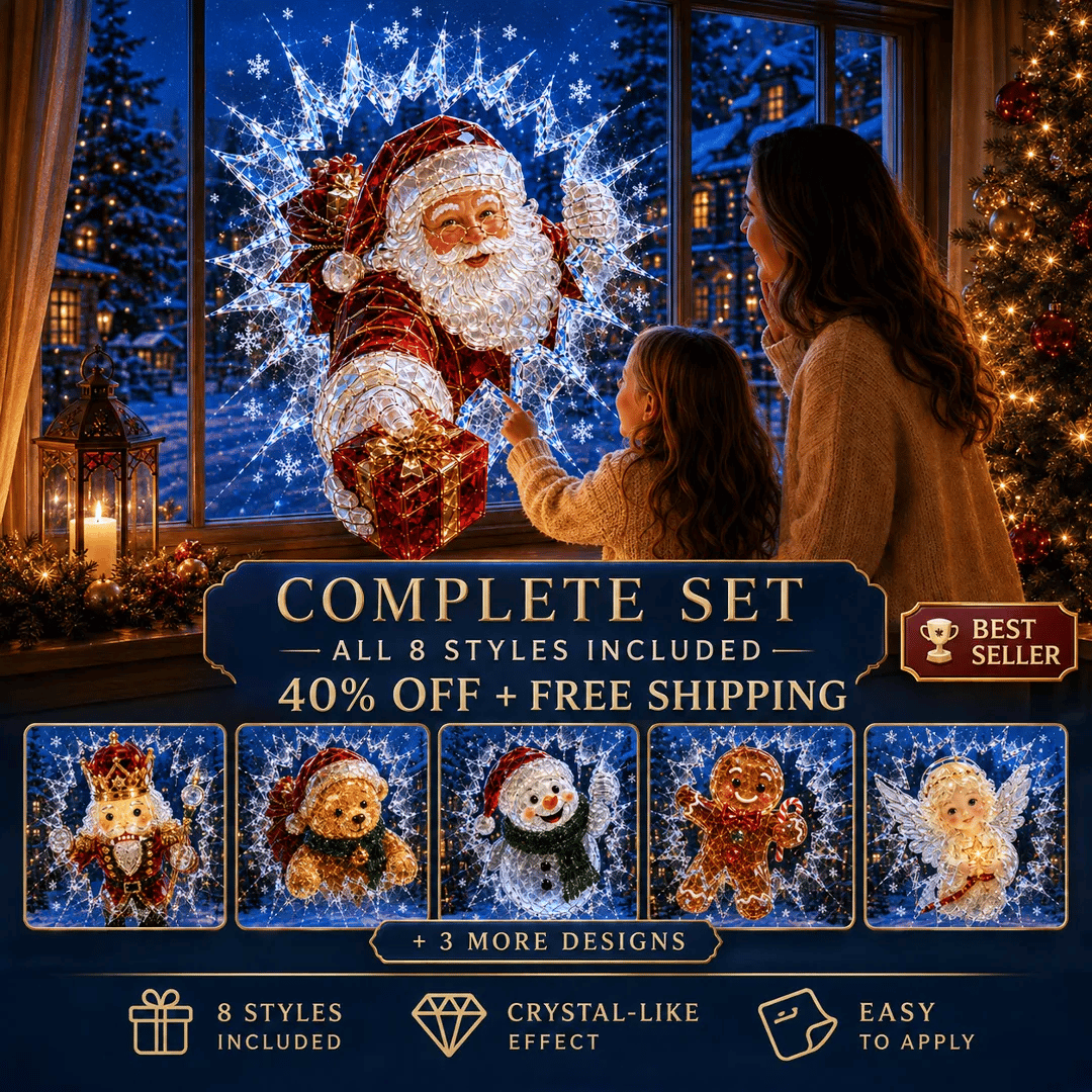 🔥HELT SALG 49 % RABATT✨🎄Krystalljuleinnbruddsvinduklistremerke — 3D-julevindudekorasjon av knust glass