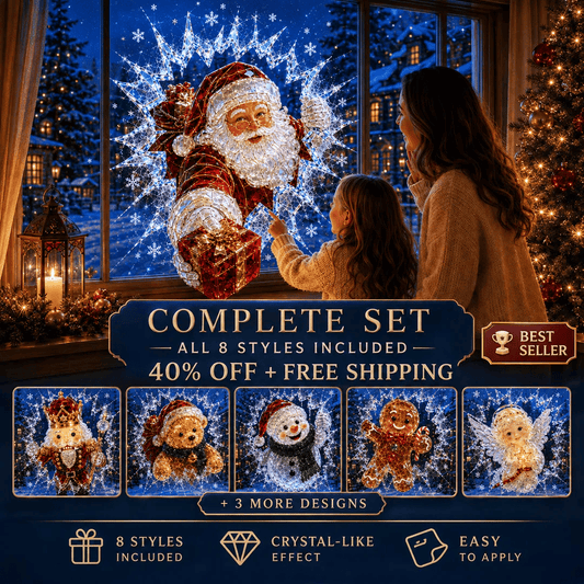 🔥HELT SALG 49 % RABATT✨🎄Krystalljuleinnbruddsvinduklistremerke — 3D-julevindudekorasjon av knust glass