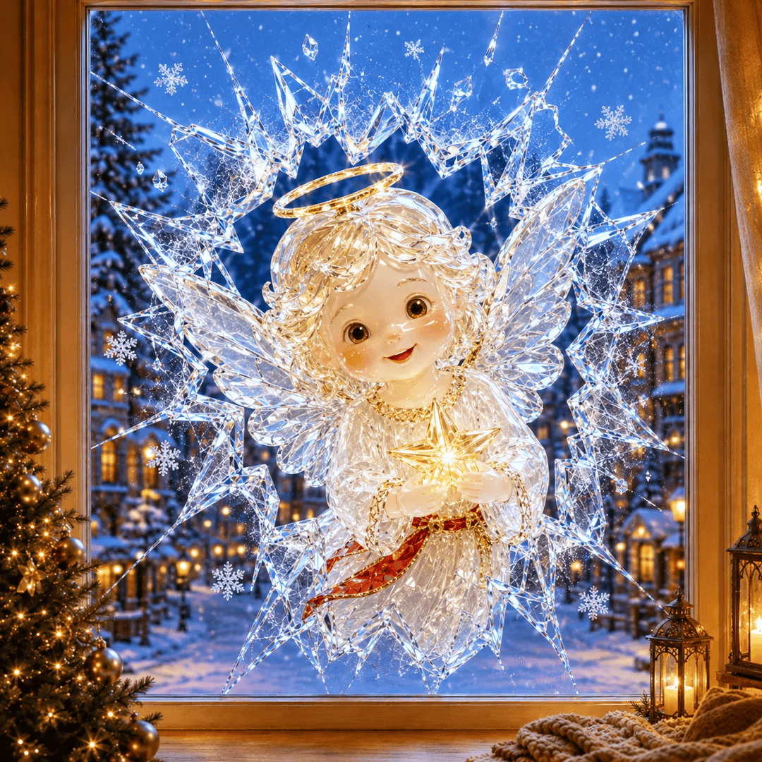 🔥HELT SALG 49 % RABATT✨🎄Krystalljuleinnbruddsvinduklistremerke — 3D-julevindudekorasjon av knust glass