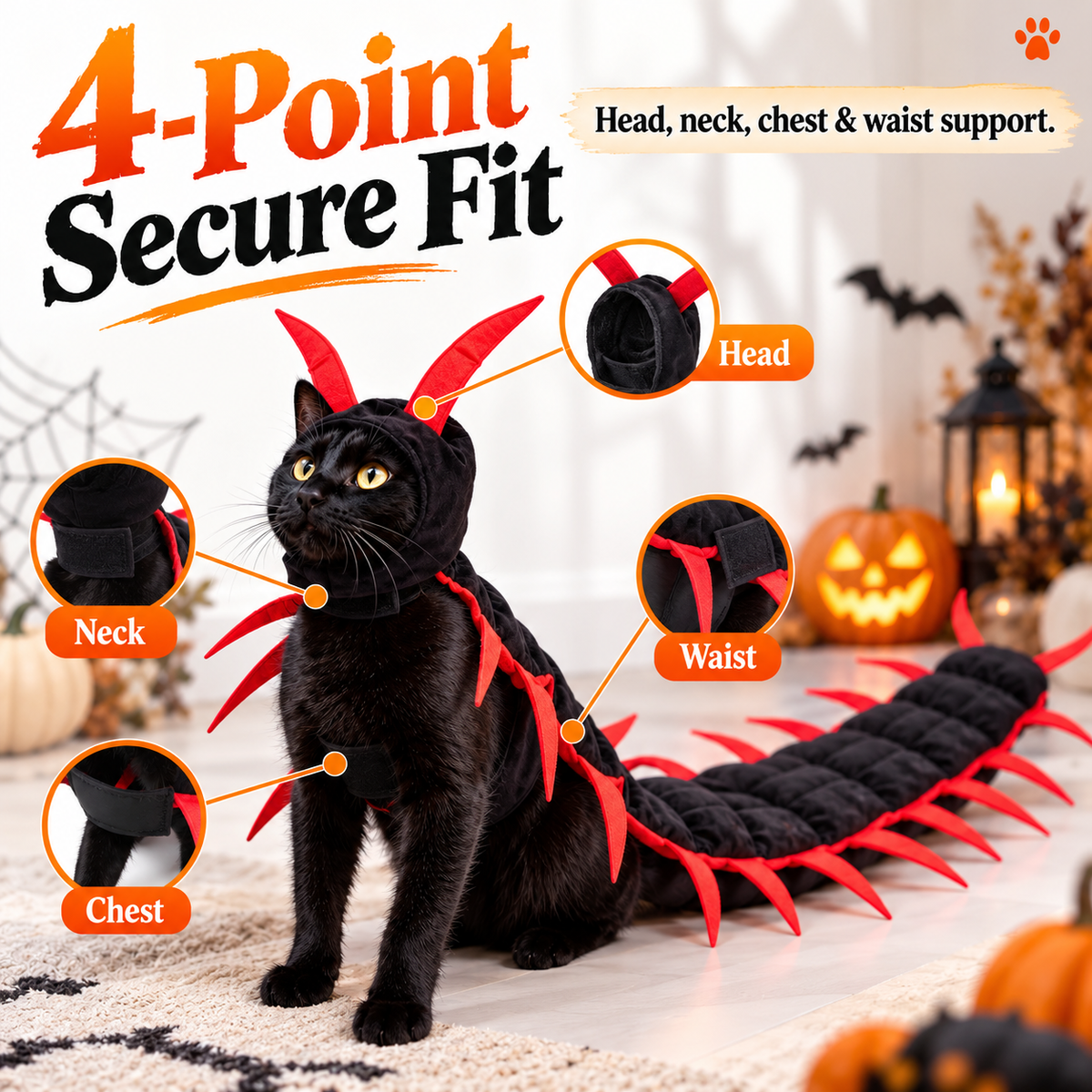 🎃 Skummelt og søtt Halloween-tusenbeinkostyme til kjæledyr – 3D-krypende antrekk for hunder og katter 🐾