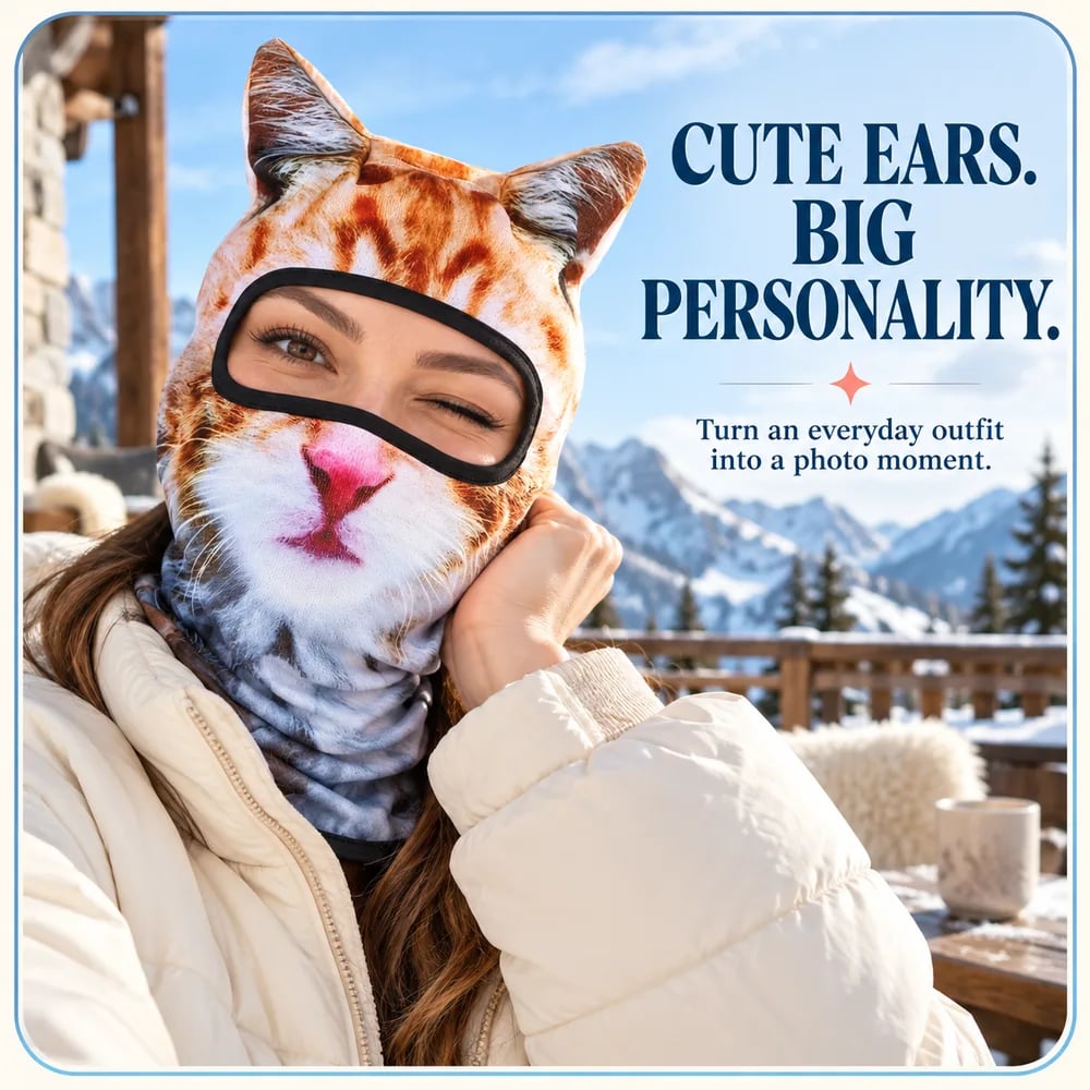 🔥🐱3D Katte-skibalaklava ansiktsmaske med ører dyremaske