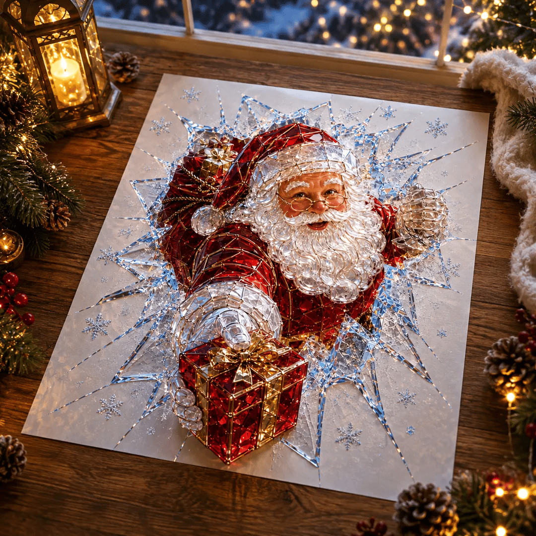 🔥HELT SALG 49 % RABATT✨🎄Krystalljuleinnbruddsvinduklistremerke — 3D-julevindudekorasjon av knust glass