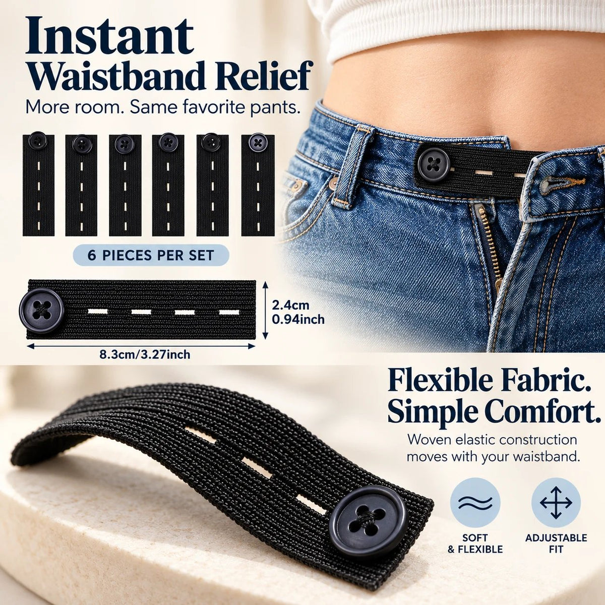 👖 Knapper til forlengelse av elastisk linning – Justerbar komfort