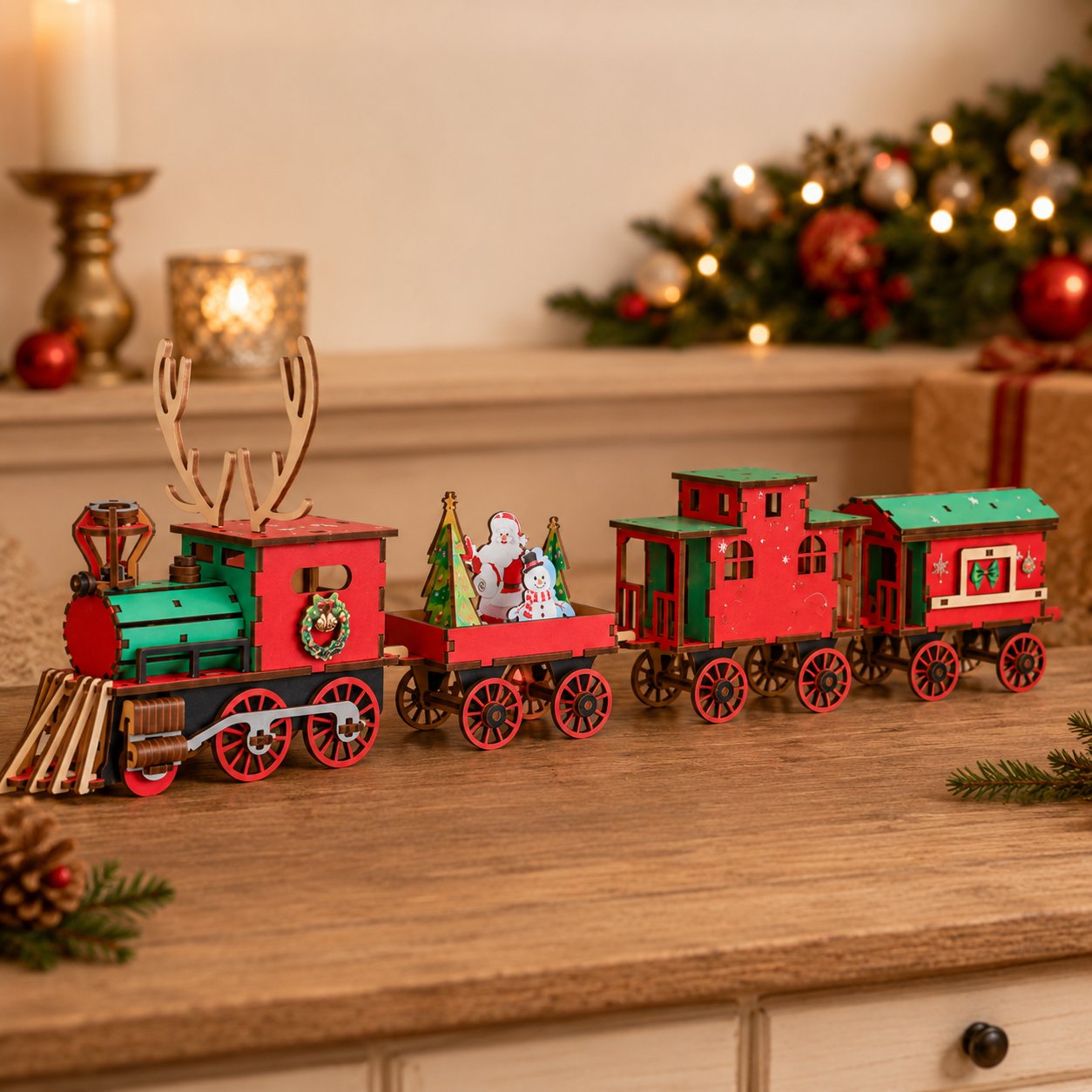 🎄SISTE DAG 50 % RABATT – DIY-jule-togsett i tre – 3D-monteringspuslespill