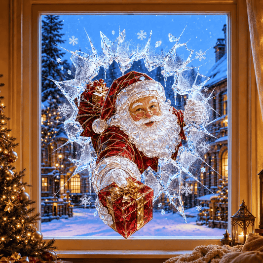 🔥HELT SALG 49 % RABATT✨🎄Krystalljuleinnbruddsvinduklistremerke — 3D-julevindudekorasjon av knust glass