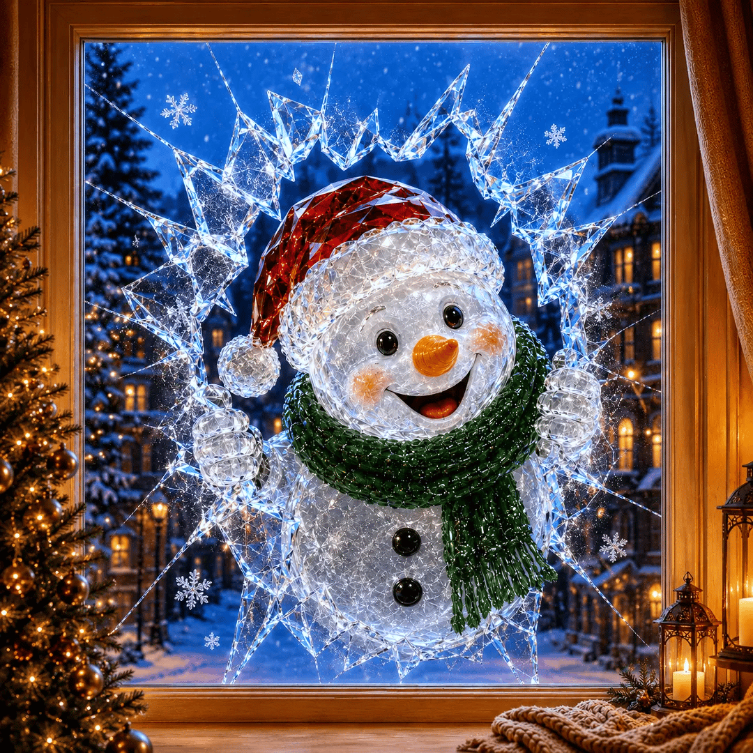 🔥HELT SALG 49 % RABATT✨🎄Krystalljuleinnbruddsvinduklistremerke — 3D-julevindudekorasjon av knust glass