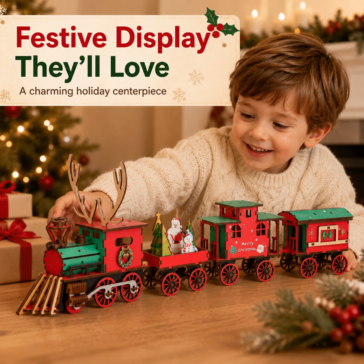🎄SISTE DAG 50 % RABATT – DIY-jule-togsett i tre – 3D-monteringspuslespill