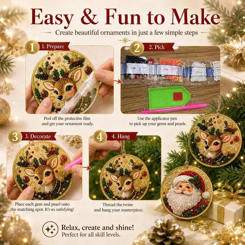 ⏳ Siste dag med 49 % rabatt – 🎄Nybegynnervennlig DIY-diamantmalingssett med juleperler og edelstener | 6 festlige motiver med glitrende perler, fasetterte edelstener og 3D-lagdelte detaljer