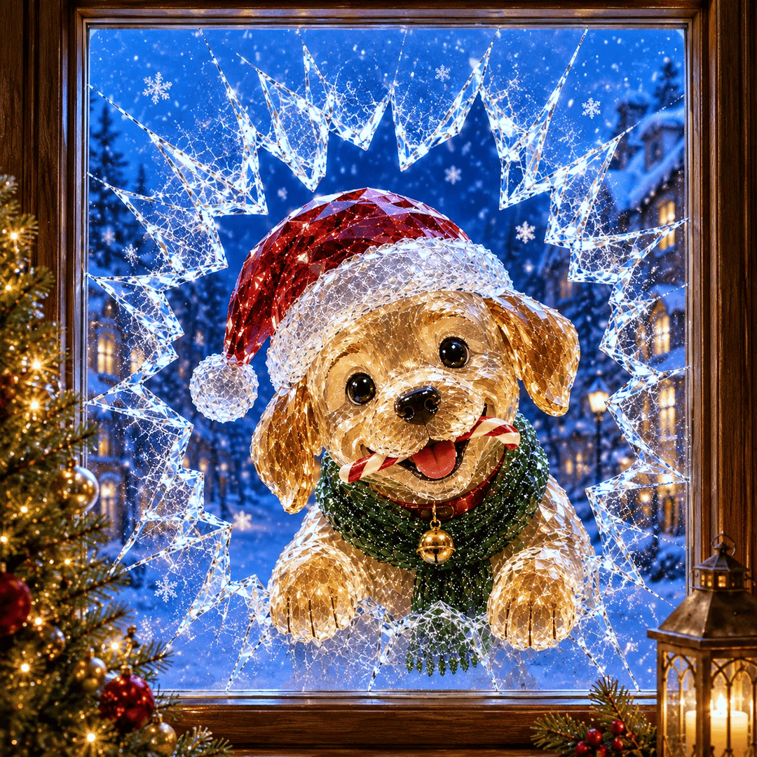 🔥HELT SALG 49 % RABATT✨🎄Krystalljuleinnbruddsvinduklistremerke — 3D-julevindudekorasjon av knust glass