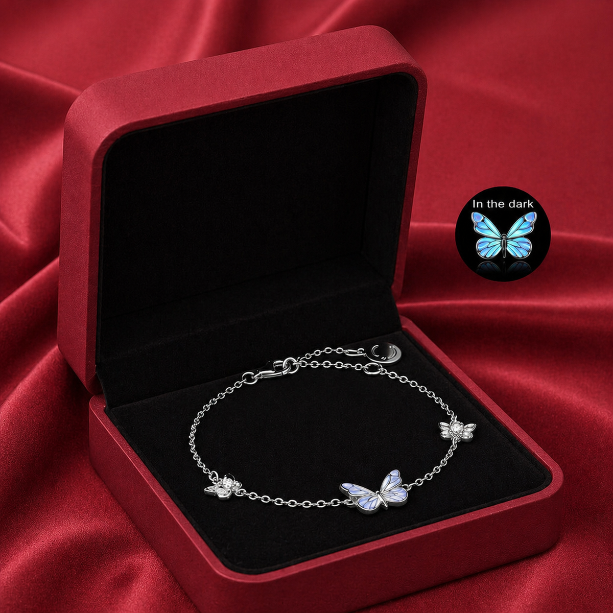 🦋💙Sett med lysende sommerfugl-anhengskjede og armbånd
