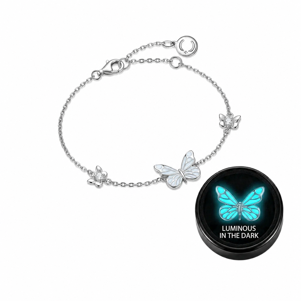 🦋💙Sett med lysende sommerfugl-anhengskjede og armbånd