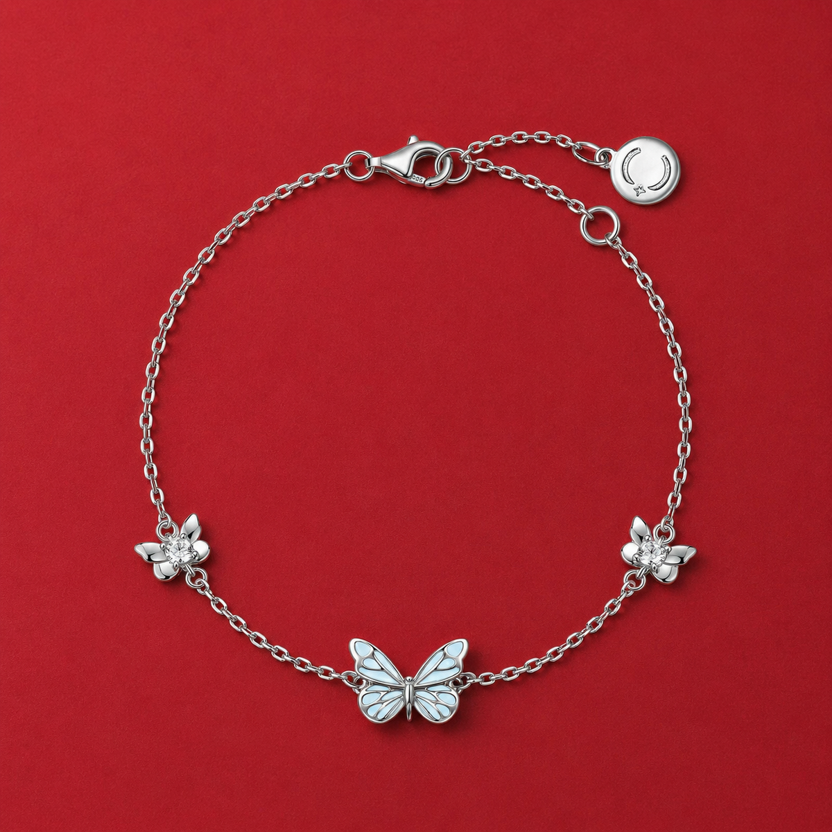 🦋💙Sett med lysende sommerfugl-anhengskjede og armbånd