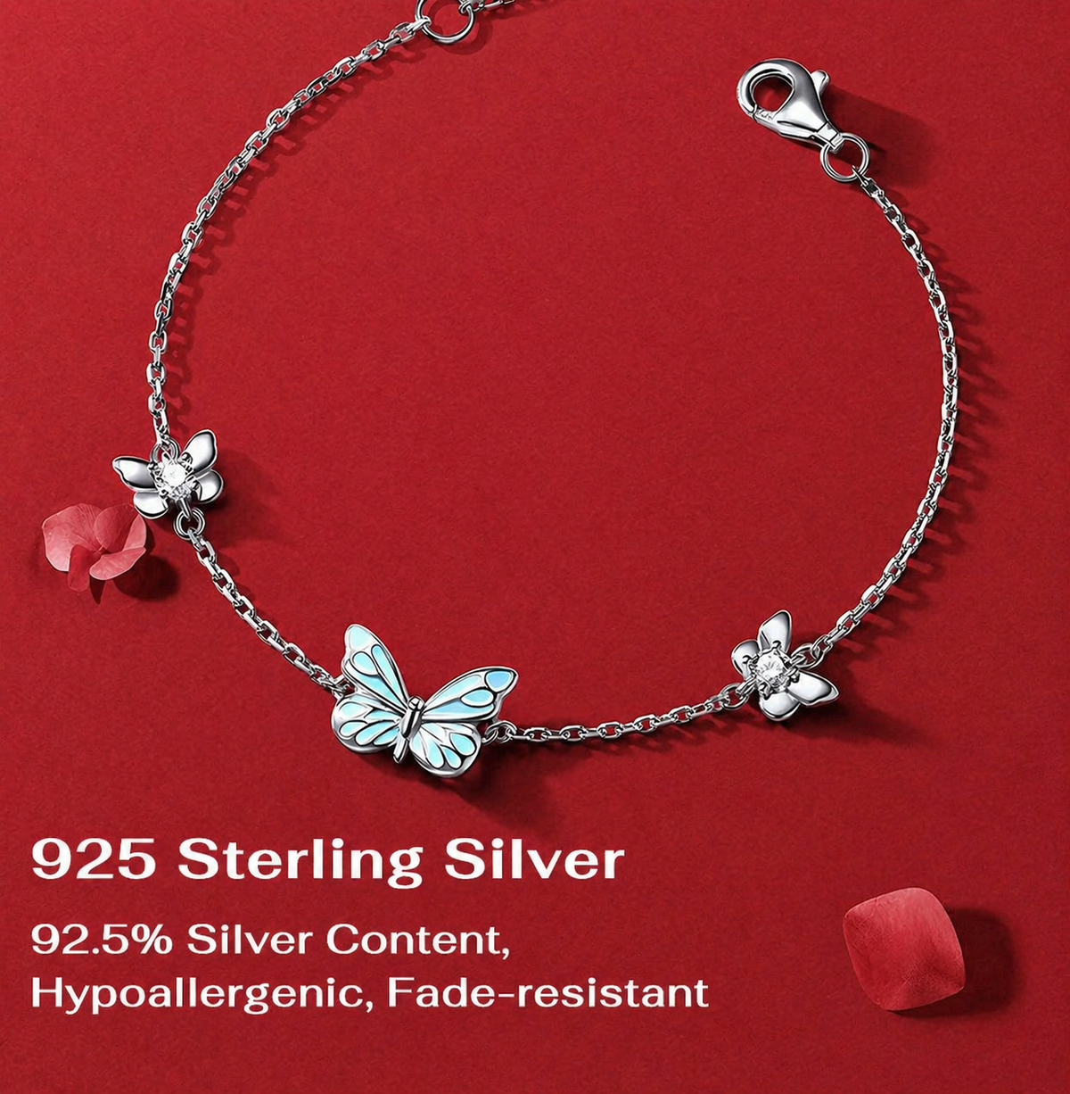 🦋💙Sett med lysende sommerfugl-anhengskjede og armbånd