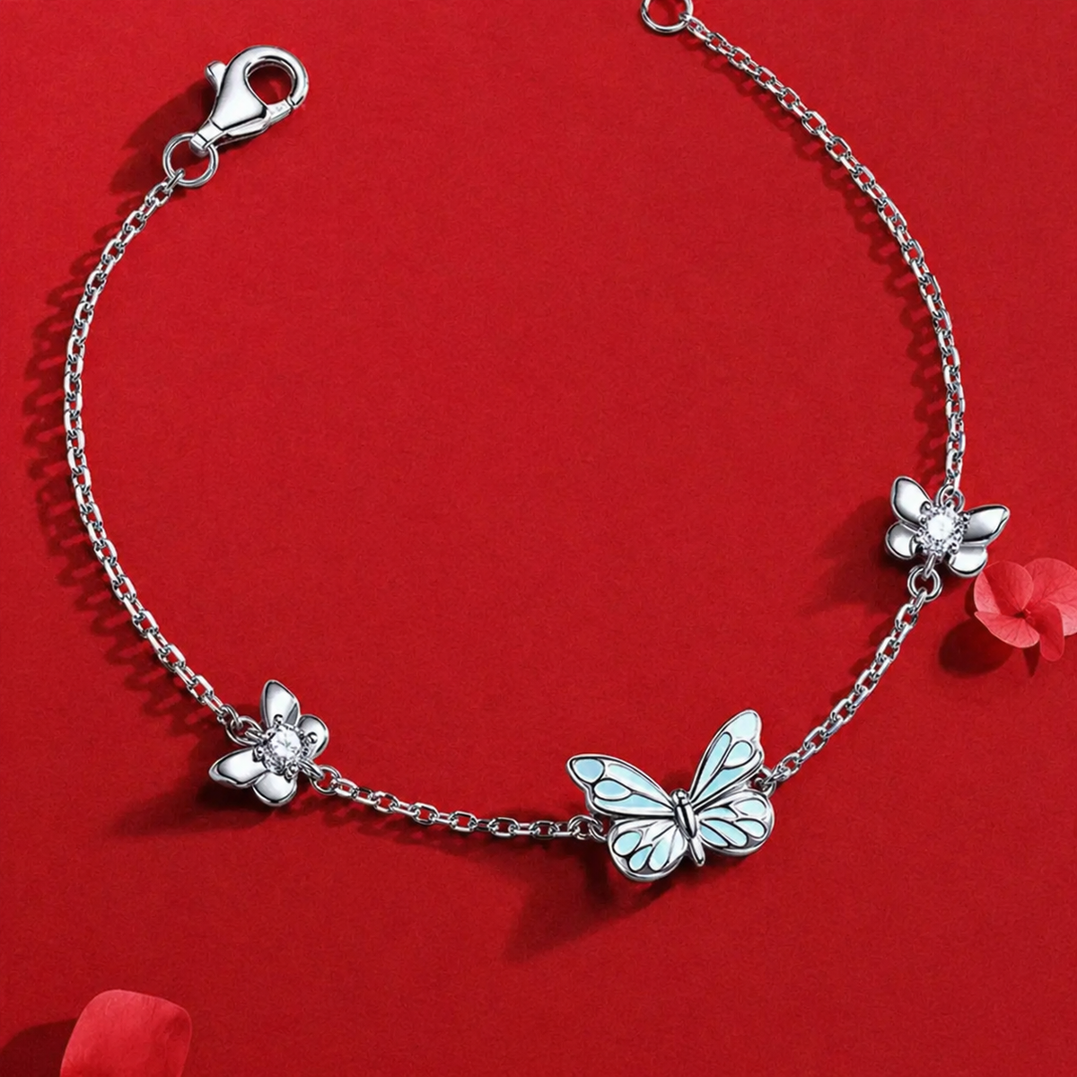 🦋💙Sett med lysende sommerfugl-anhengskjede og armbånd