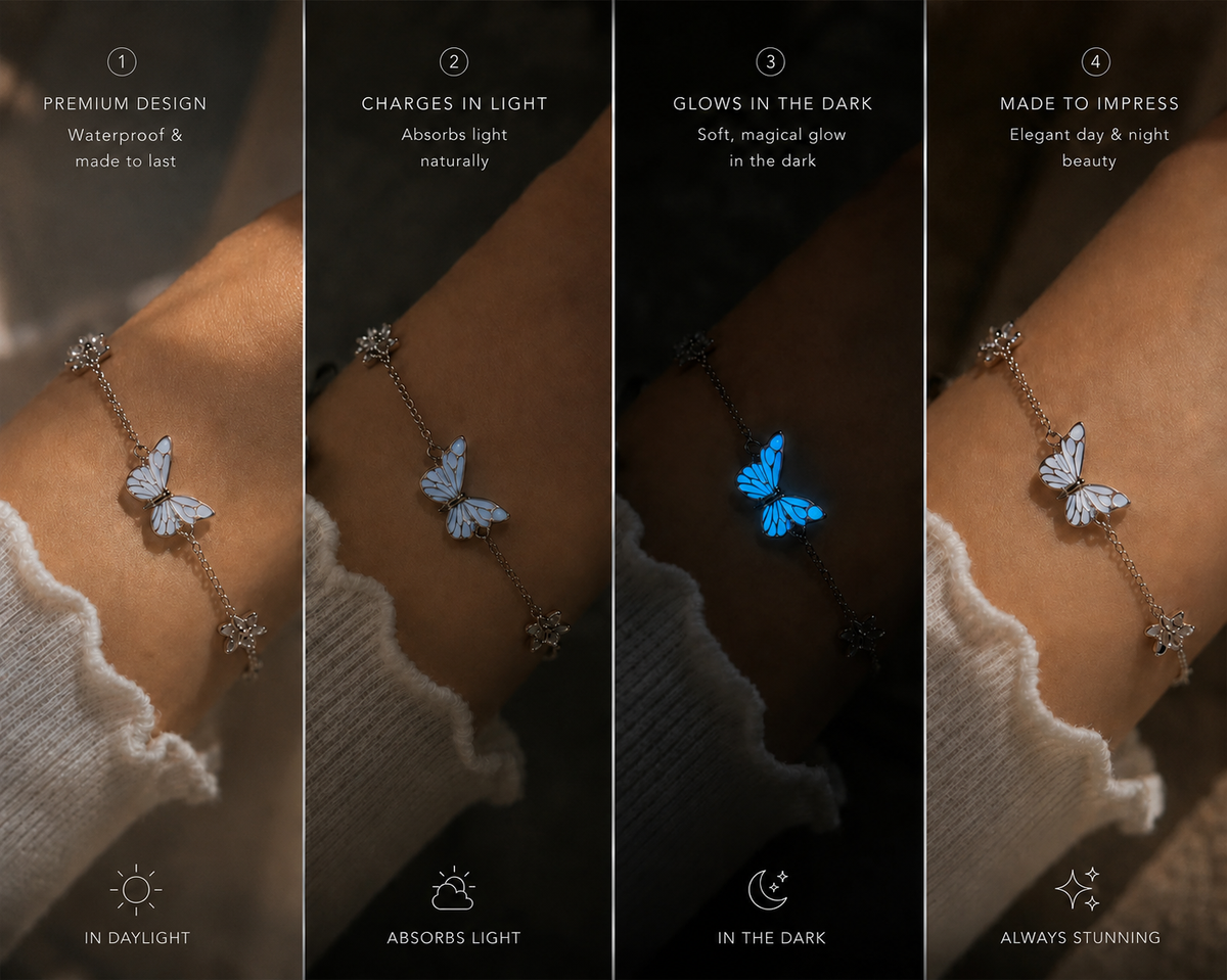 🦋💙Sett med lysende sommerfugl-anhengskjede og armbånd