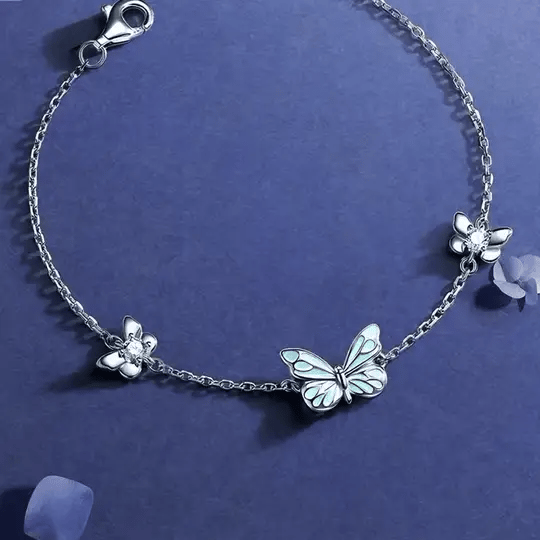🦋💙Sett med lysende sommerfugl-anhengskjede og armbånd