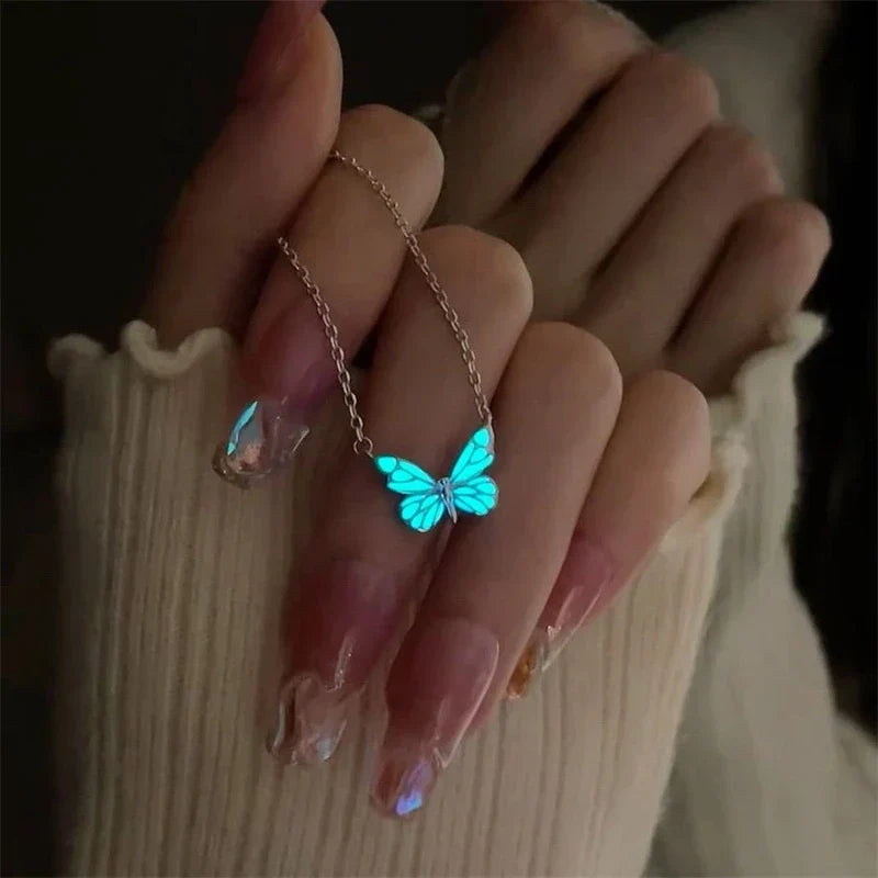 🦋💙Sett med lysende sommerfugl-anhengskjede og armbånd