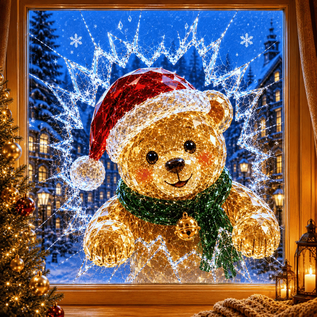 🔥HELT SALG 49 % RABATT✨🎄Krystalljuleinnbruddsvinduklistremerke — 3D-julevindudekorasjon av knust glass