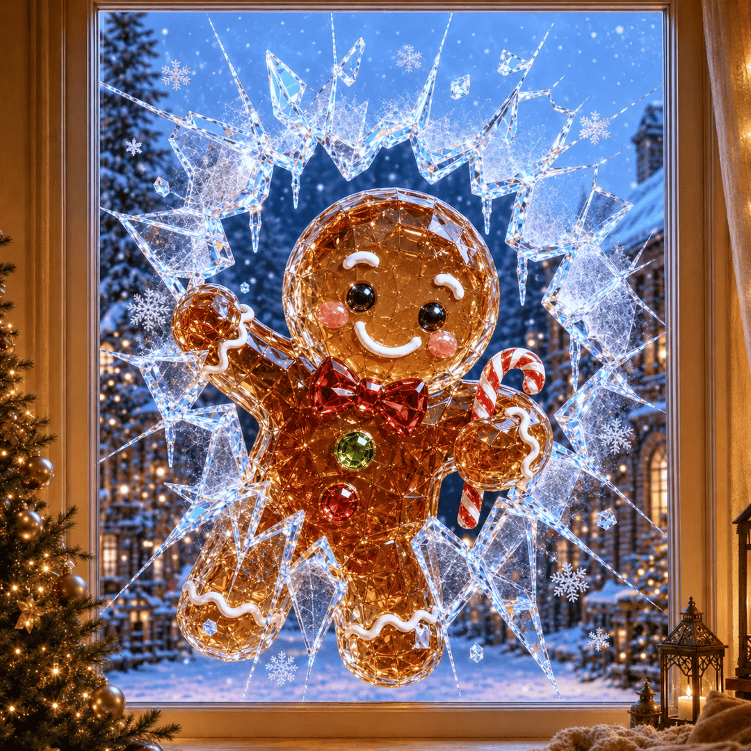 🔥HELT SALG 49 % RABATT✨🎄Krystalljuleinnbruddsvinduklistremerke — 3D-julevindudekorasjon av knust glass