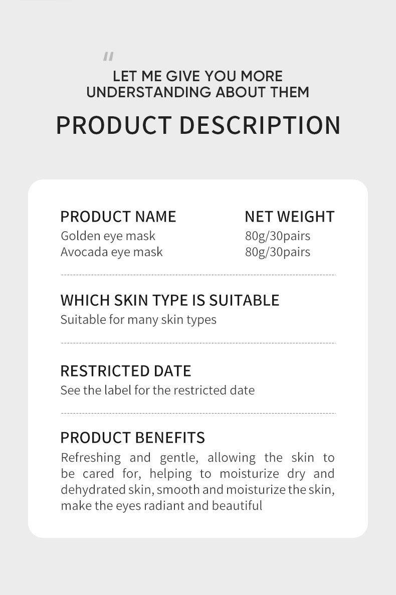 24K gull- og avokado-øyeplaster – reverser øyets alder, gjør blikket ditt lysere