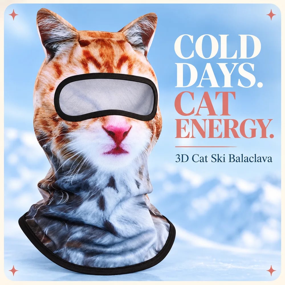 🔥🐱3D Katte-skibalaklava ansiktsmaske med ører dyremaske